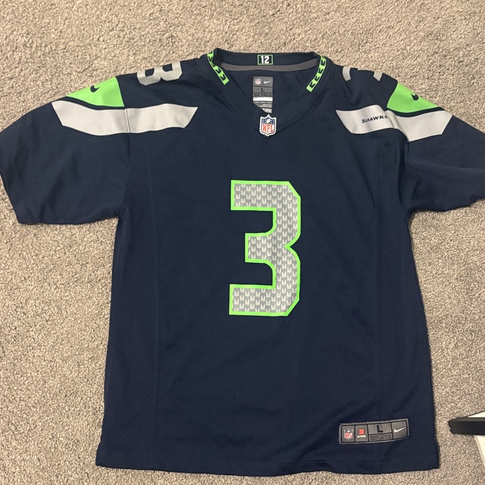 NFL Nike Seattle Seahawks Jersey- Russell Wilson #3  Kids L 14-16 Game Player